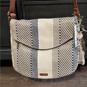Sak Sakroots Beige and Brown Striped Crossbody Bag